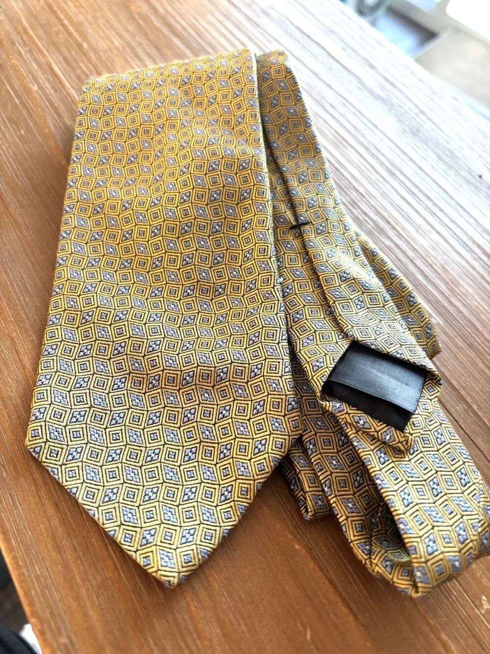 VTG Brooks Brothers Tie NWT Yellow Geometric Print 100% Italian Silk Made In USA